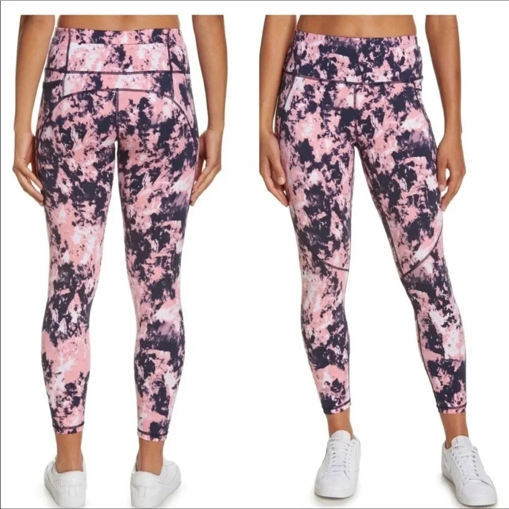 NWT Sweaty Betty 7/8 Power Pink & Black Tie Dye Athletic Leggings Size XS
